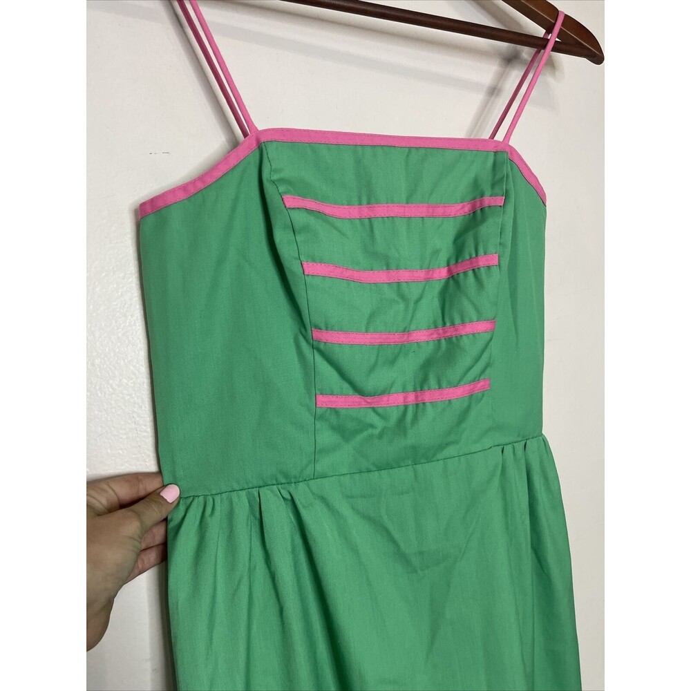 Sea Waves Retro Green Fit And Flare Dress Womens 10 Spaghetti Strap Vintage - Picture 3 of 11